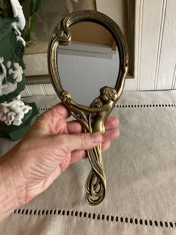 Art Deco Style Hand Mirror/penco Vintage Brass Hand Mirror Etsy