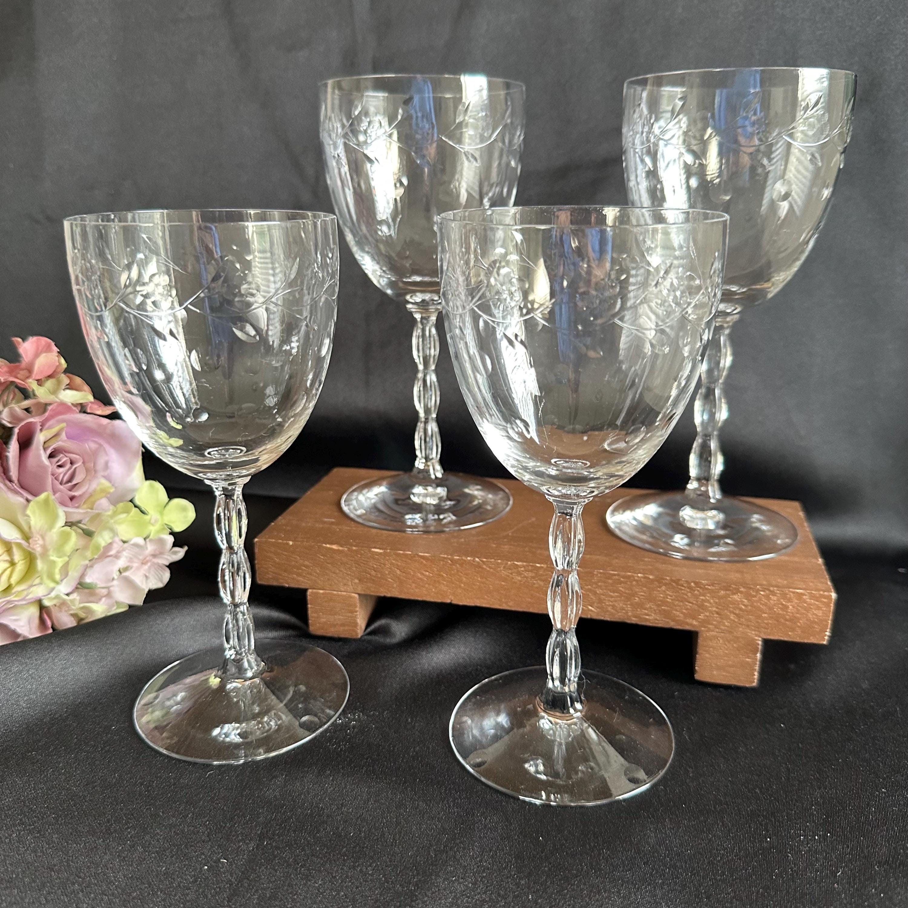 Etched Crystal Floral Wine Glasses - Etsy