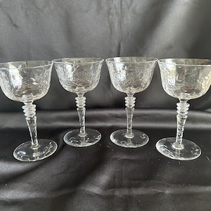 Cut Crystal Champagne Glasses Set of 4/Vintage Libbey Rock Sharpe Sherbet Glasses