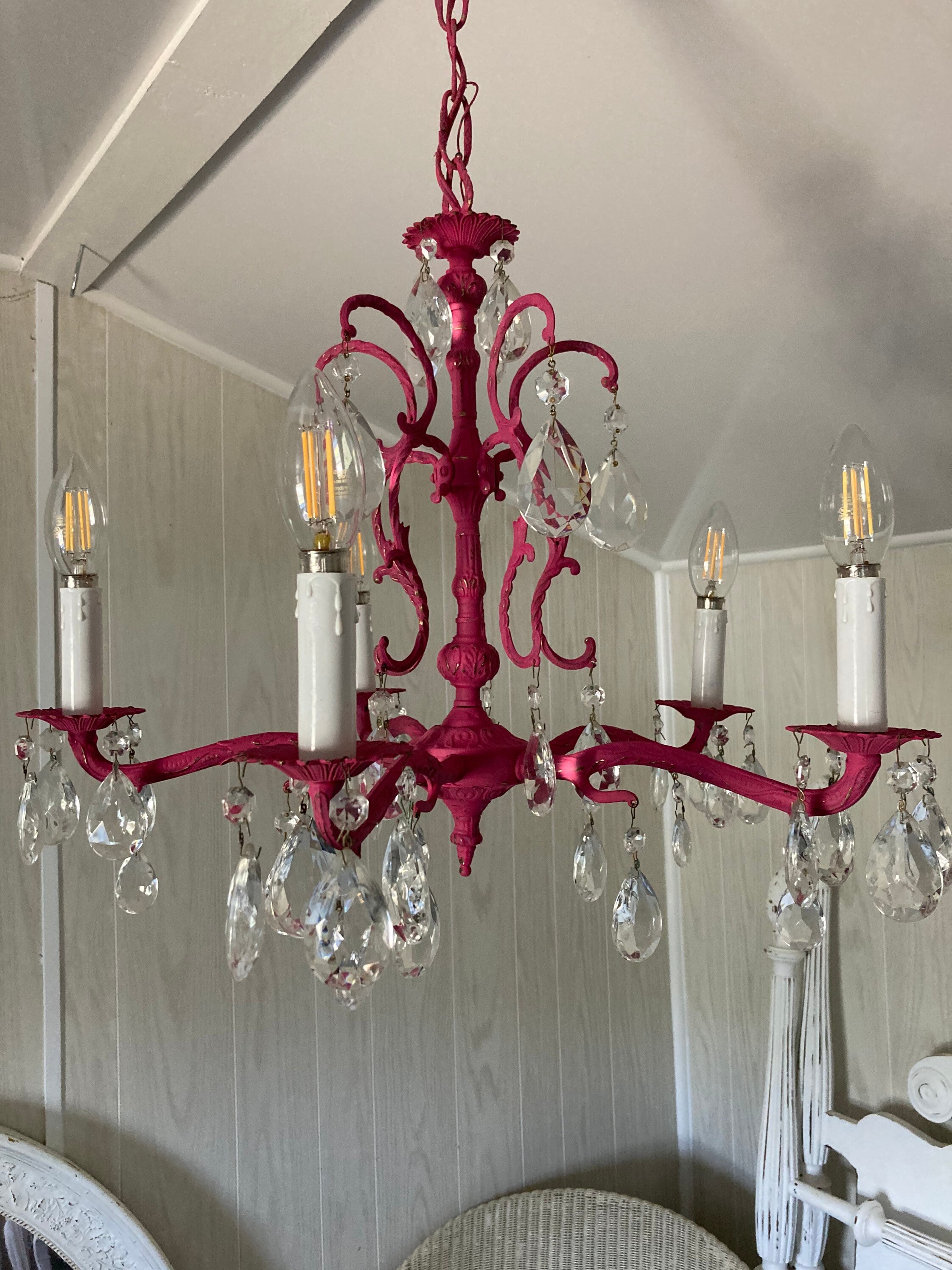 Peony Pink Crystal Chandelier/Painted Vintage Crystal Etsy