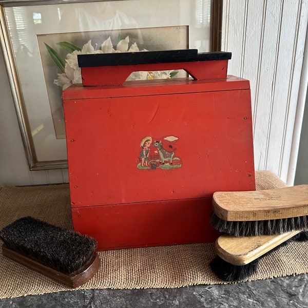 Vintage Shoe Shine Box/Handmade Wooden Tote/Vintage Childs Wooden Tool Box