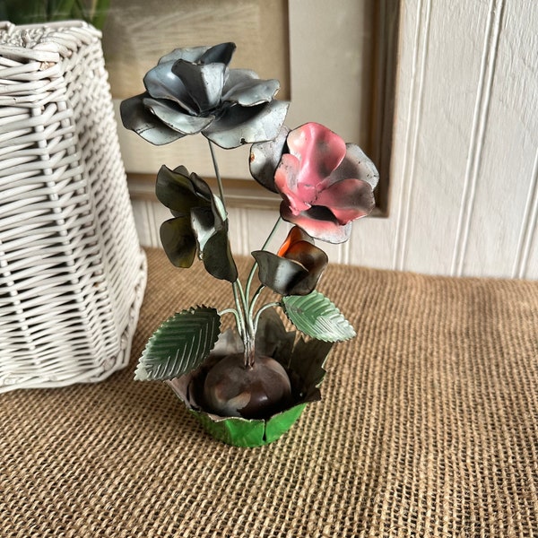 Vintage Toleware Flower Sculpture/Shabby Chic