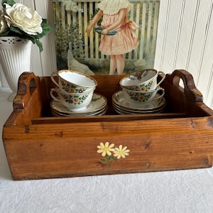 Handmade Wooden Tote Box with Handles/Primitive Style Cutlery Box Hand Painted
