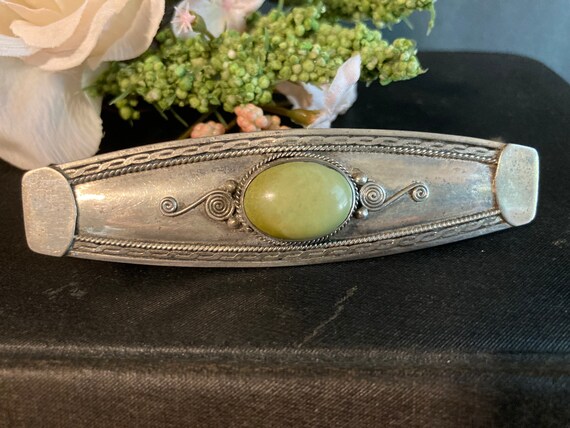 Sterling Silver and Jade Barrette/Vintage Sterling