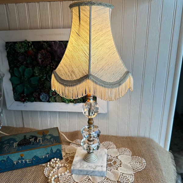 Shabby Chic Lamp/Vintage Lamp with Fringed Shade