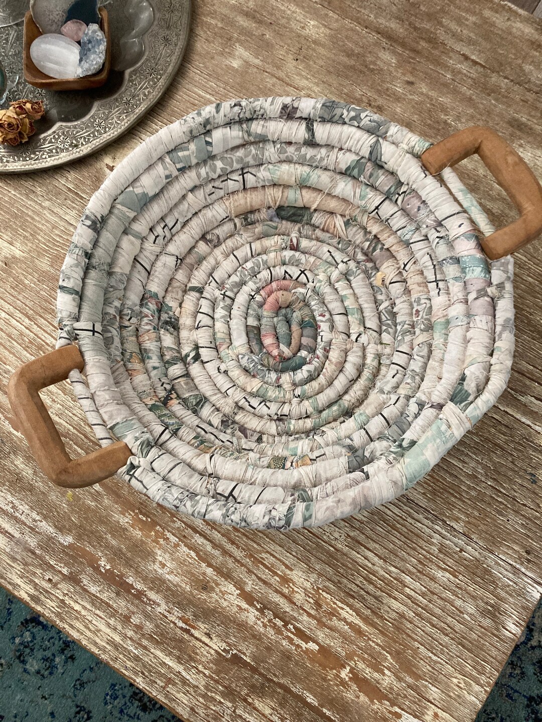 Handmade Rag Basket/large Shabby Chic Rag Basket With Wooden Etsy