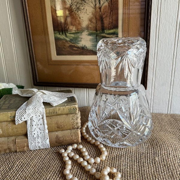 Vintage Crystal Bedside Carafe Set/Crystal Tumble Up Set