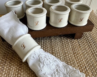 Vintage Porcelain Napkin Rings/Set of 8/Monogrammed L