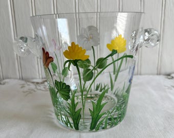 Vintage Crystal Ice Bucket/Royal Danube/Hand Painted Wildflowers