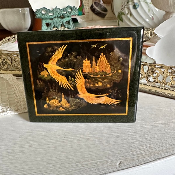 Vintage Lacquer Trinket Box Cranes/Keepsake Box