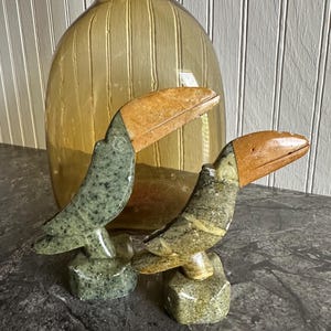 Vintage Carved Stone Toucans As Is/Hand Carved Soapstone/Vintage Stone Carving/BoHo Carving