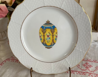 Plato de huevo estilo Fabergé/Plato de huevo decorado Limoges vintage 7 1/2" Italia/Se vende por separado