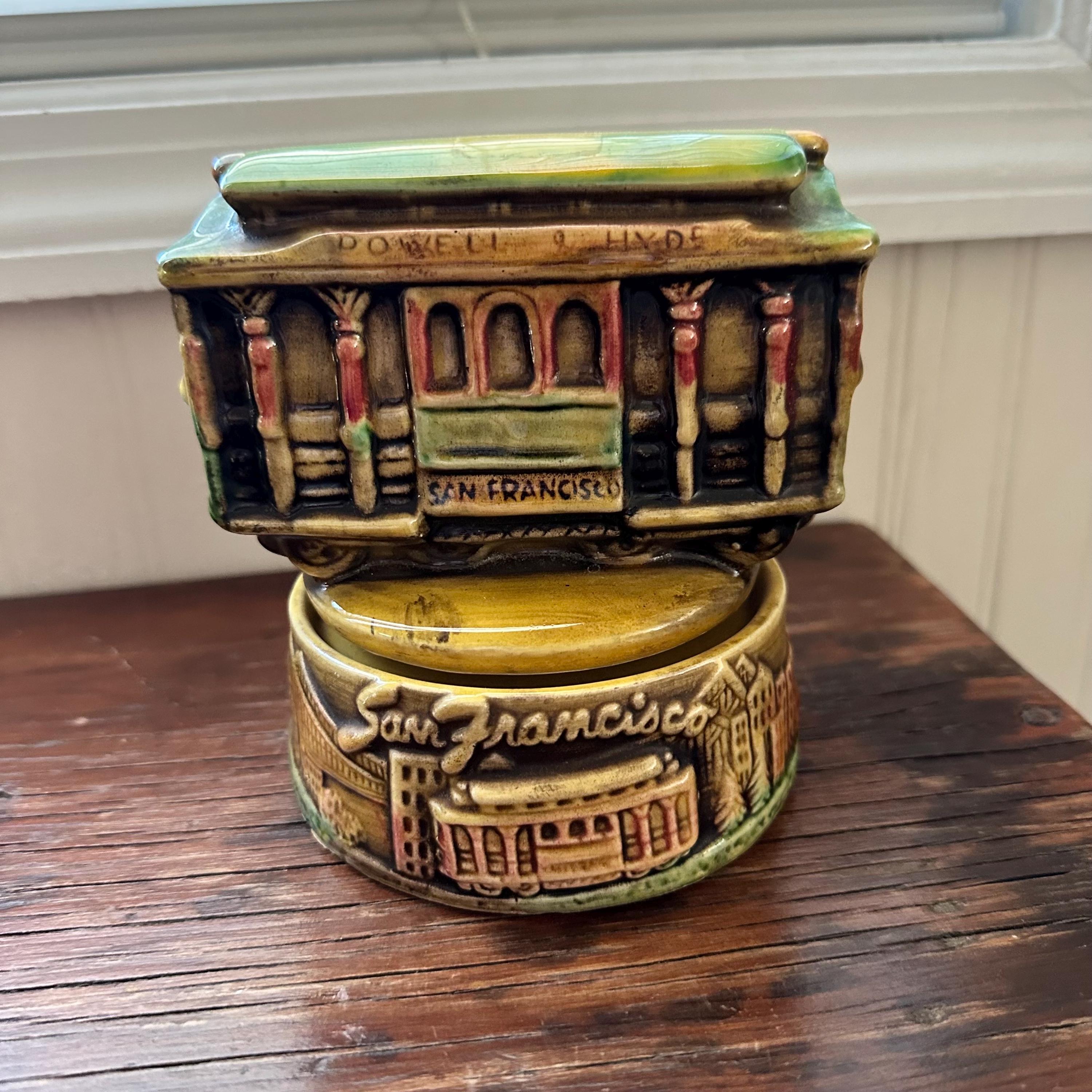 Vintage MCM San Francisco Music Box – Ceramic Cable Car Souvenir