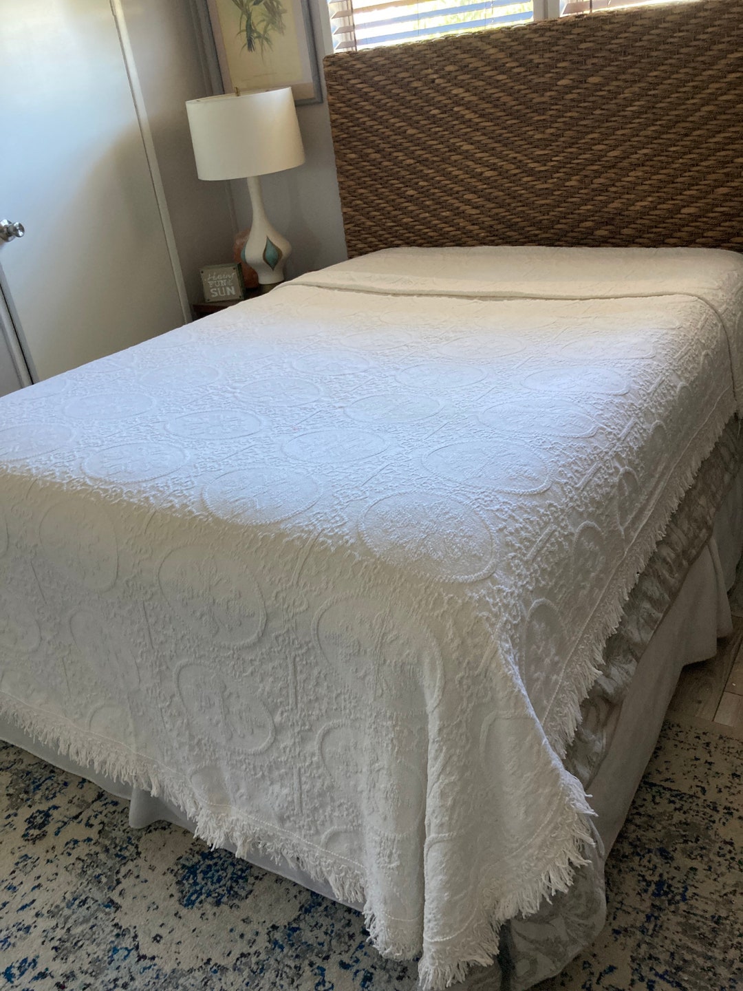 Vintage Cotton Brocade Bedspread Twin White/shabby Chic Bedding Etsy