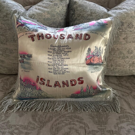Vintage Souvenir Pillow Cover military Souvenir Satin Pillow Cover Thousand Islands kitschy Etsy