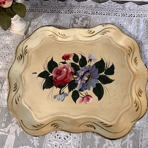 Vintage Tole Painted Tray/Shabby Chic Tray