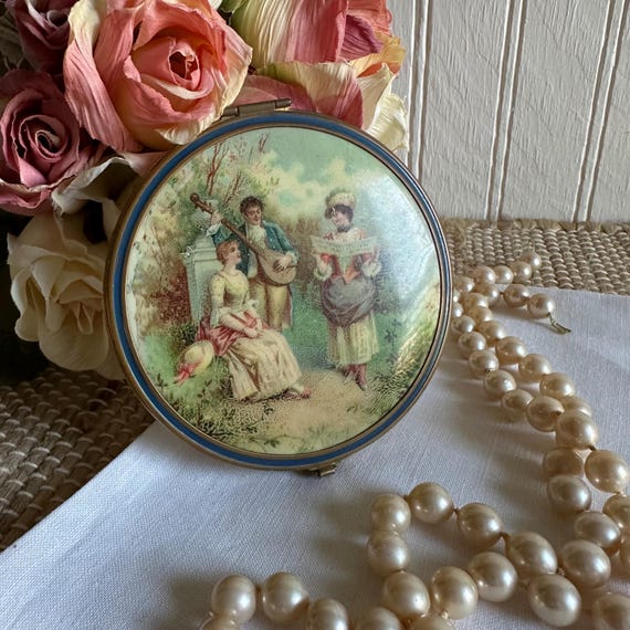Vintage Mirror Picture Compact/Ormolu Pocket Mirr… - image 1