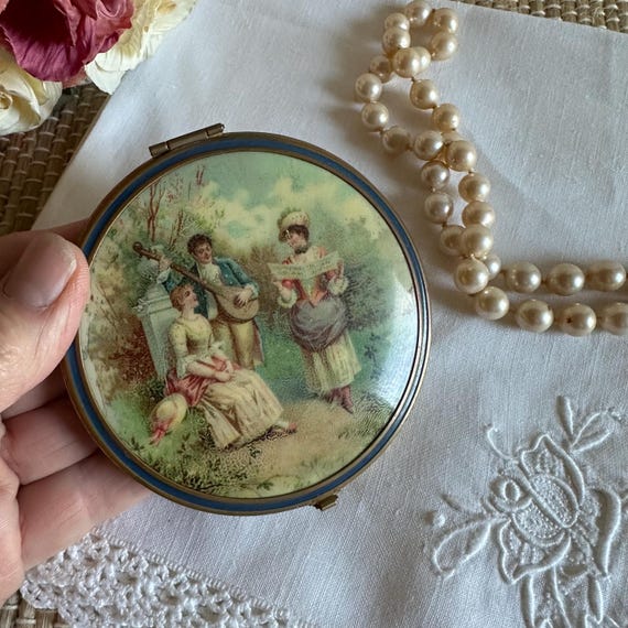 Vintage Mirror Picture Compact/Ormolu Pocket Mirr… - image 2
