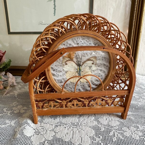 Wicker Real Butterfly Coasters in Caddy/Vintage Butterfly Coasters