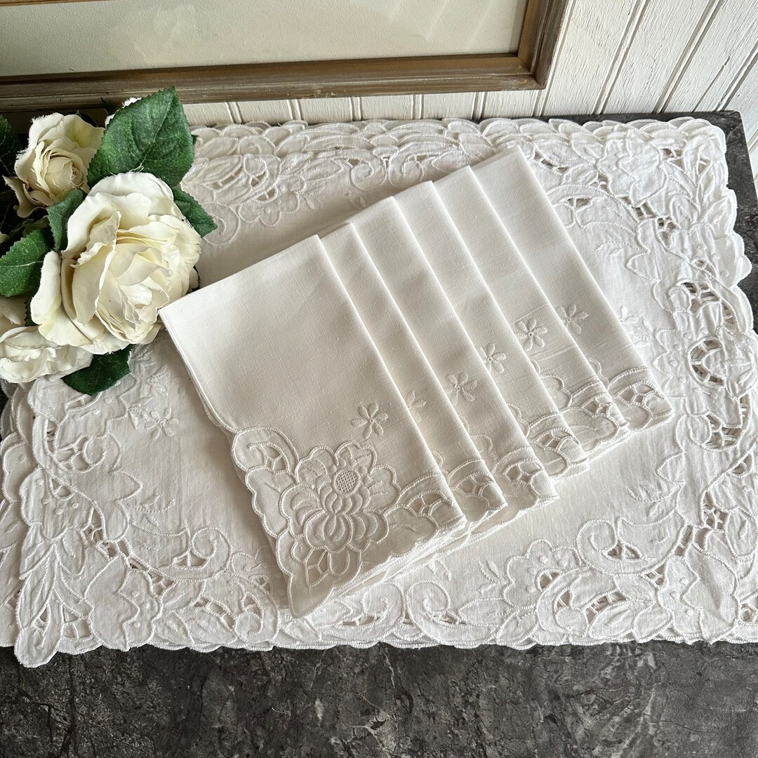 Vintage Linen Embroidered Placemats and Napkins Set of Etsy