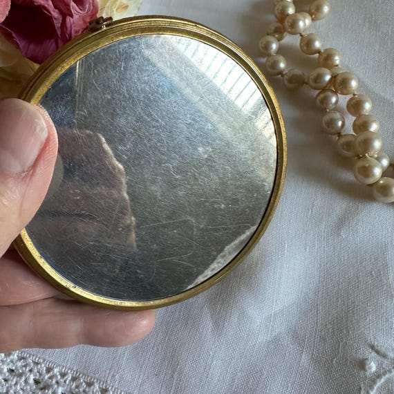 Vintage Mirror Picture Compact/Ormolu Pocket Mirr… - image 8