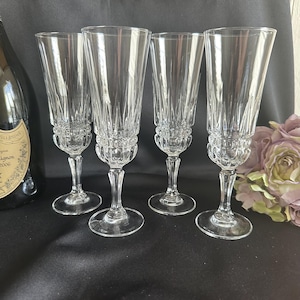 Vintage French Champagne Flutes Set of 4/Cristal d Arques Durand Villanueve/ Wedding Toast/Anniversary Toast
