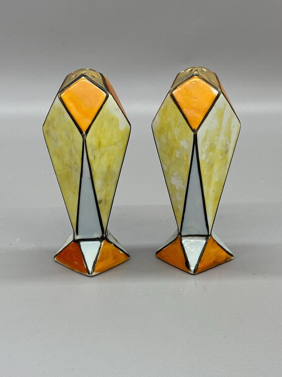 Japanese Art Deco Cubist Lustreware Salt and Pepper Shakers