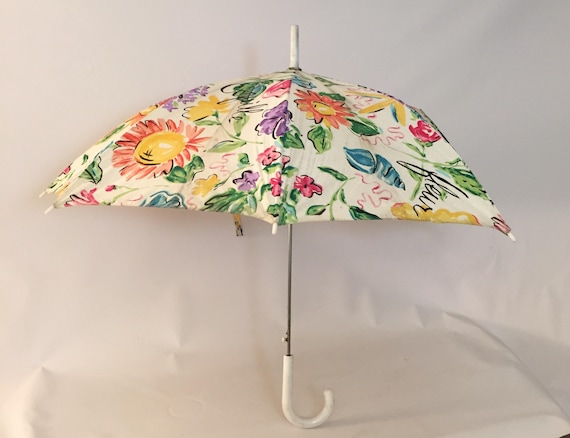 1970s Silk Screen Novelty Print Floral Umbrella