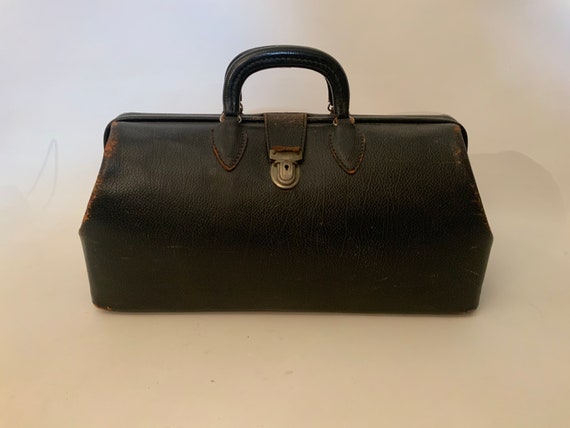 1960s Black Leather Top Handle Doctor's Bag