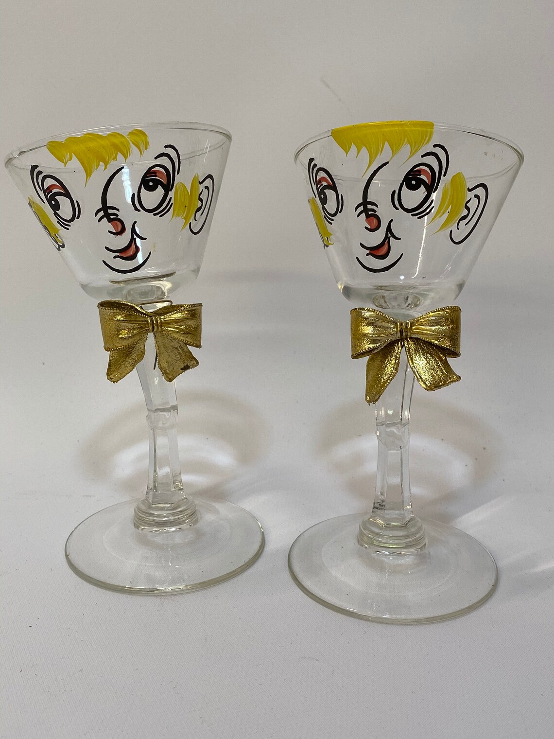 1950s Pair of Novelty Tipsy Drinking Glasses Kitsch Barware Etsy