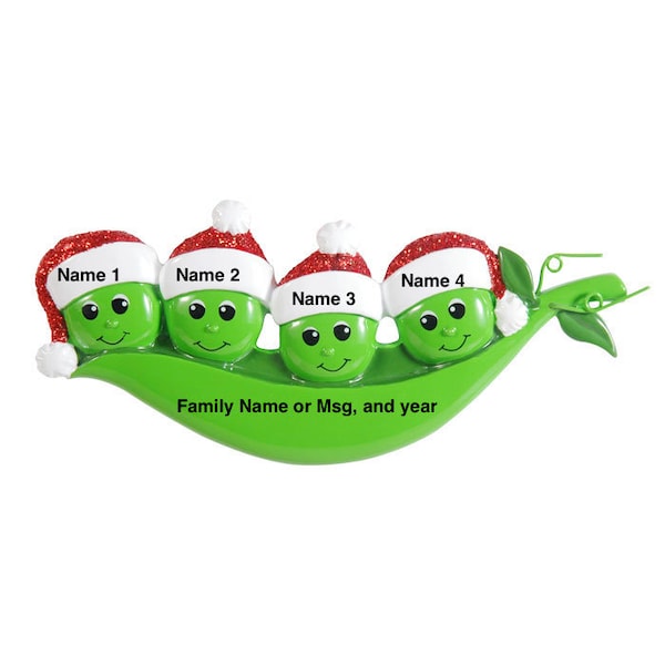 Personalized Christmas Ornament, Peas in a Pod family of 2,3,4,5,6, Free Personalization