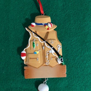 Personalized Christmas Ornament, Fishing Vest, Free Shipping