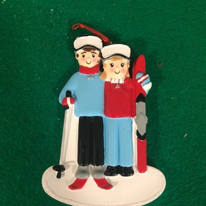 Personalized Christmas Ornament, Ski Couple, Free Shipping