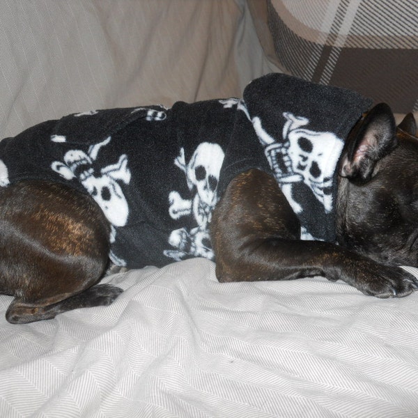 French Bulldog / Dog, Skull Polar Fleece Hoodie with Pocket.