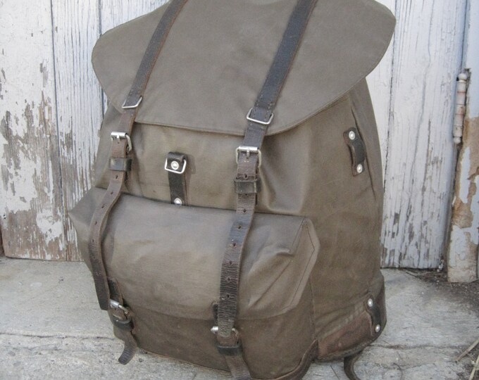 Vintage Swiss Military Rucksack Backpack Rubberized Canvas Etsy