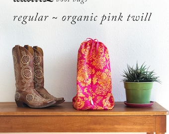 Hot Pink Yellow Gold Cotton Damask Boot Bag: Cowgirl Boots Storage, Travel, Organization