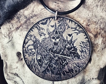 Collar con guerrero Conan grabado en latón - Joyería vikinga, ejército de las tinieblas, medieval, punk, gótico, fin de los tiempos
