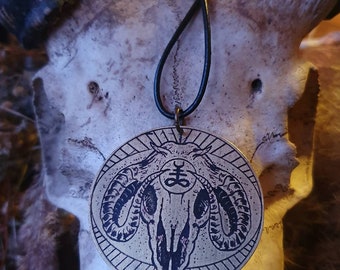 Collar con calavera de animal hecho de latón o cobre grabado, colgante ocultista, collar de brujas, joyería de brujas, punk, gótico, fin de los tiempos, satanás, diablo