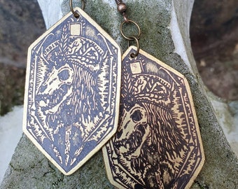 Pendientes de Drácula grabados en latón y cobre - joyería de vampiros, colgante oculto, joyería de brujas, punk, gótico, fin de los tiempos, BlackMetal, Vlad