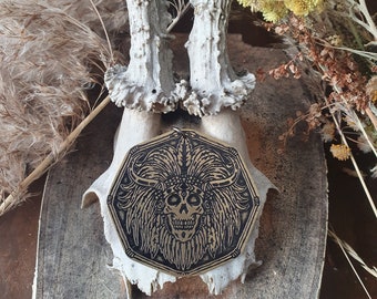 Colgante de collar indio grabado en latón-calavera india, punk, metal, ocultismo, fin de los tiempos, gótico,