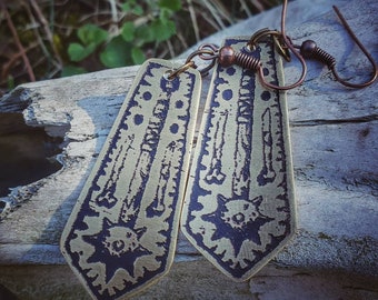 Pendientes Morgenstern grabados en joyería de latón/cobre-guerrero, pendientes de batalla, joyería de brujas, joyería punk, gótico, fin de los tiempos, artesanía