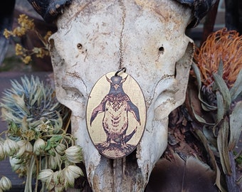 Collar grabado con pingüino de Satán hecho de latón o cobre, colgante oculto, collar de brujas, joyería de brujas, punk, gótico, fin de los tiempos, BlackMetal