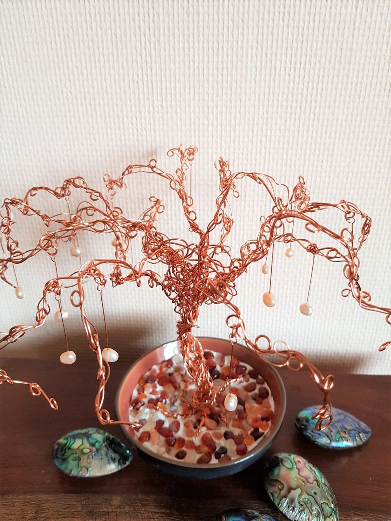 Copper Wire Tree with Pearls set into a Bonsai Pot with Agate Etsy