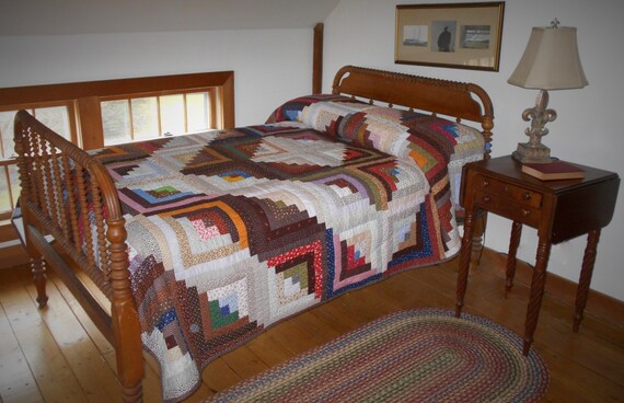 Vintage Log Cabin Barn Raising Quilt Homemade Indiana Etsy