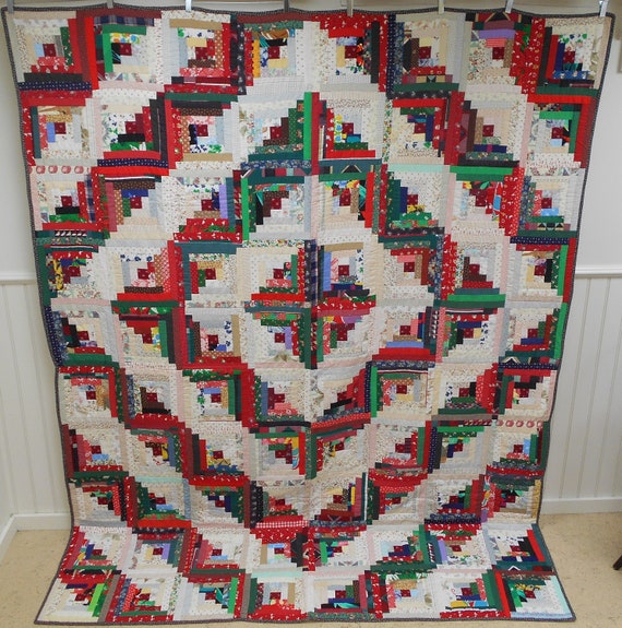 Festive And Versatile Homemade Log Cabin Quilt With Holiday Etsy