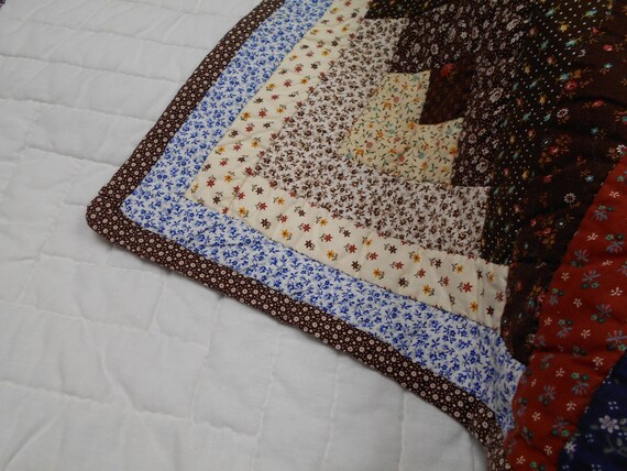Vintage Log Cabin Barn Raising Quilt Homemade Indiana Etsy