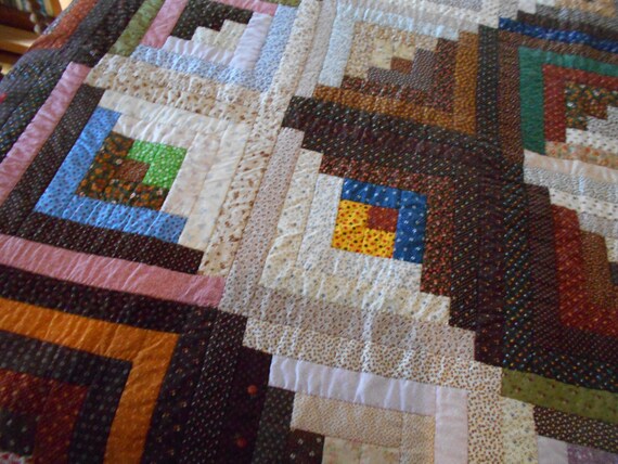 Vintage Log Cabin Barn Raising Quilt Homemade Indiana Etsy