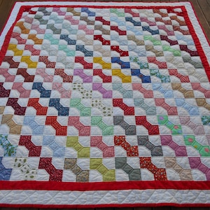 Homemade Bow Tie Quilt.  Bright Colors.   With Provenance.  76 x 72.  Nice Condition!