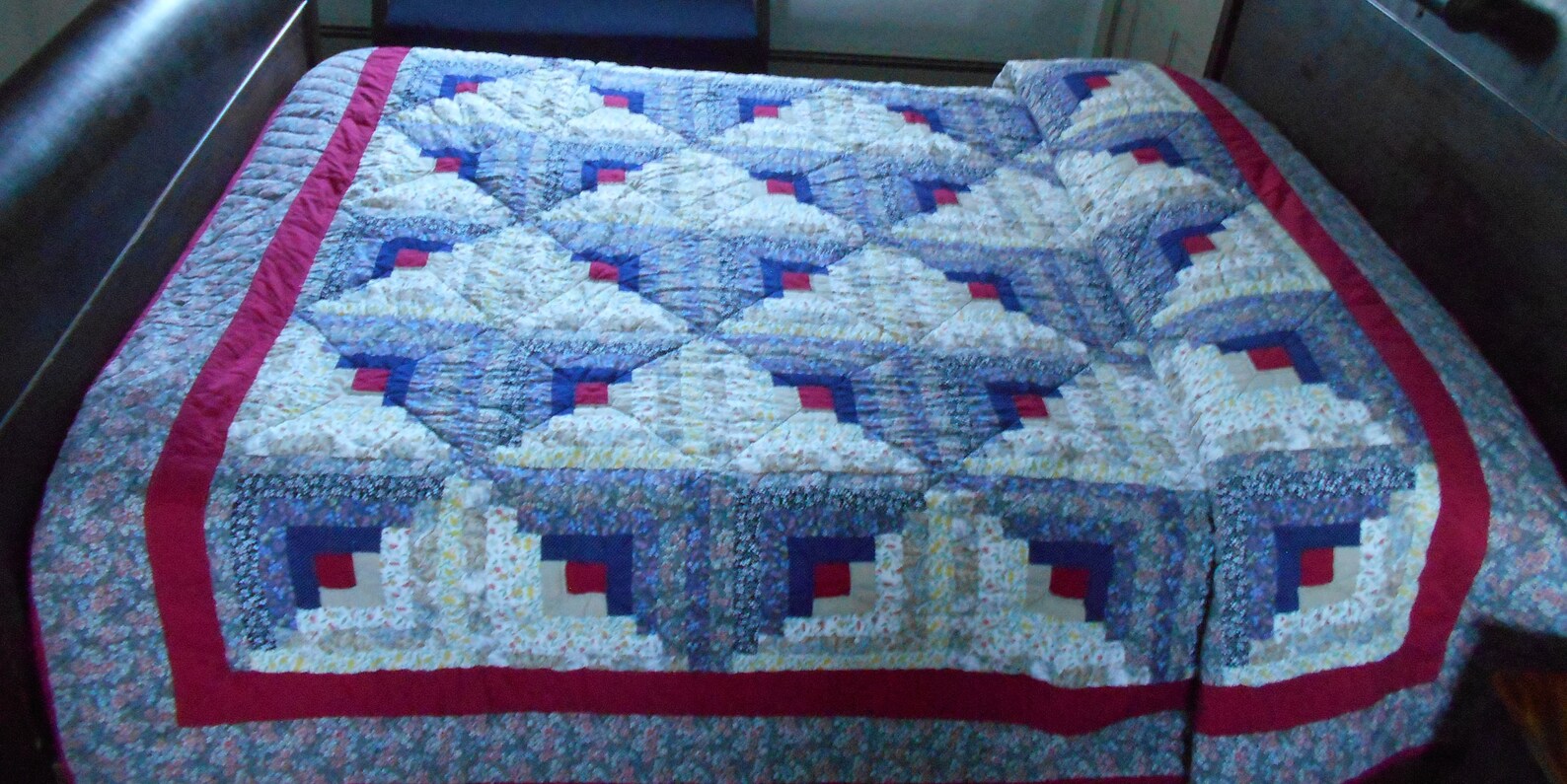 Vintage Log Cabin Quilt. Great Colors. Hand Quilted. Large Size Etsy