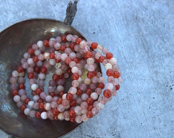 Carnelian, Flower Agate, Rose Quartz 6M Beaded Bracelet